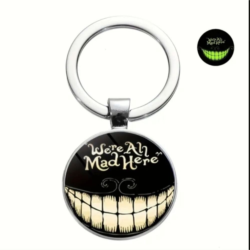 Cheshire cat we are all mad here glow in the dark keychain